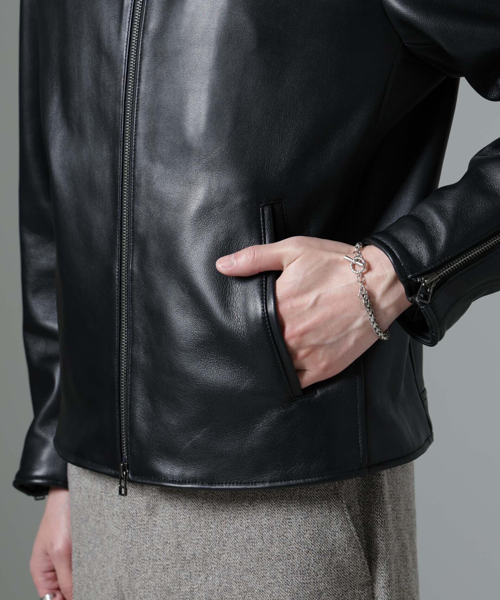 nano･universe「バンドカラーレザーシングルライダースジャケット」|ライダースジャケット|