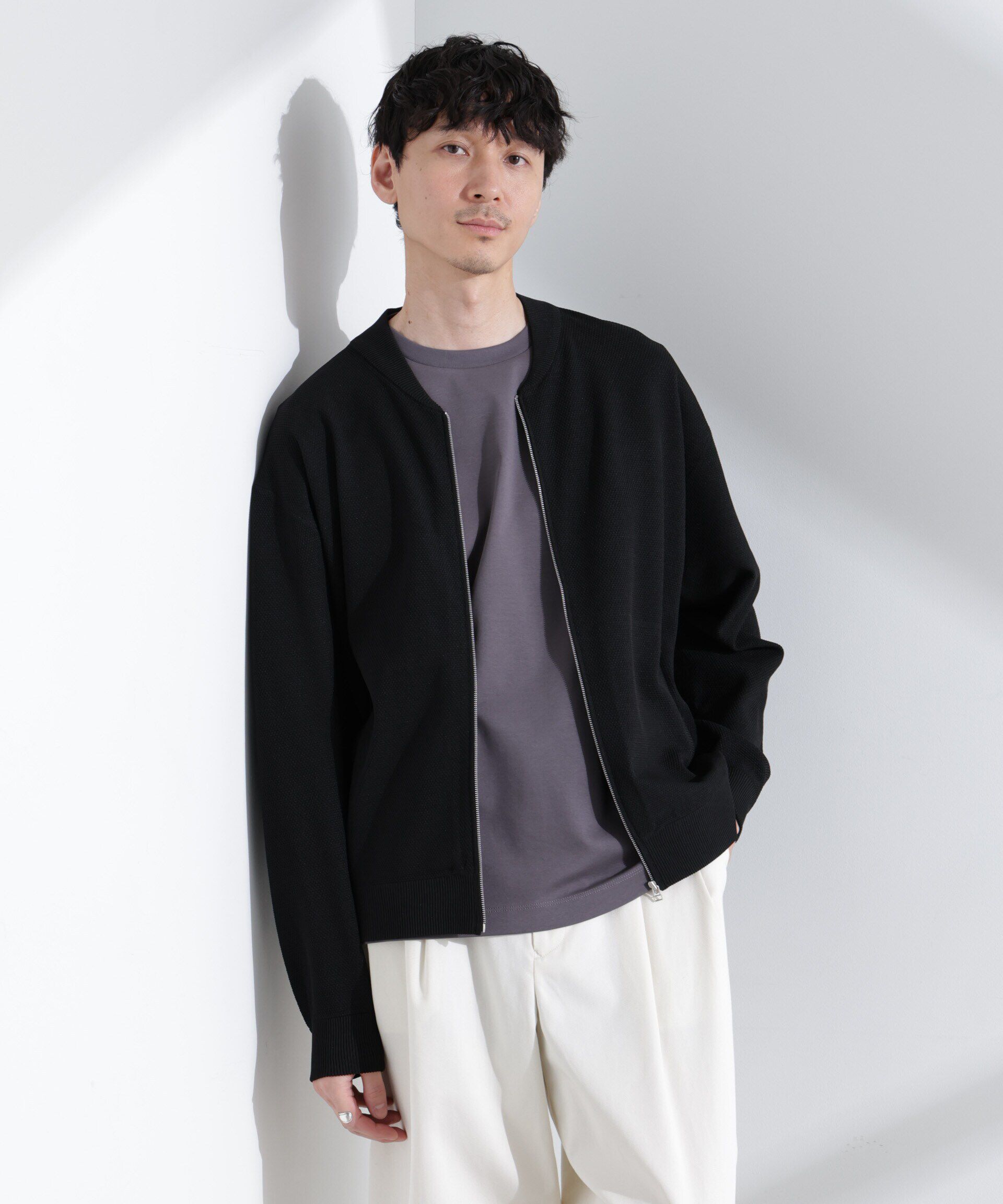 nano･universe「エアニットジップブルゾン」|ブルゾン・スタジャン|