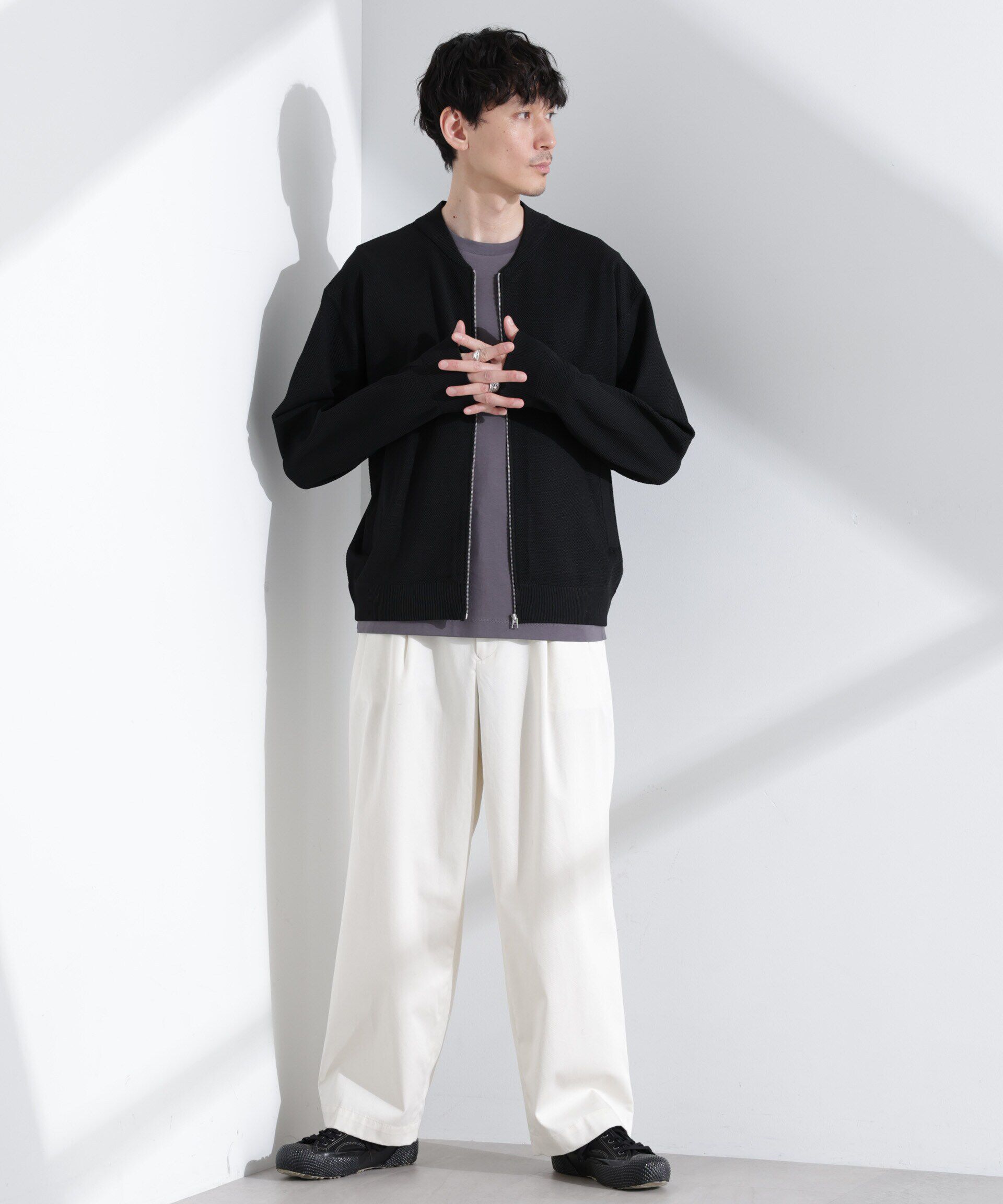 nano･universe「エアニットジップブルゾン」|ブルゾン・スタジャン|