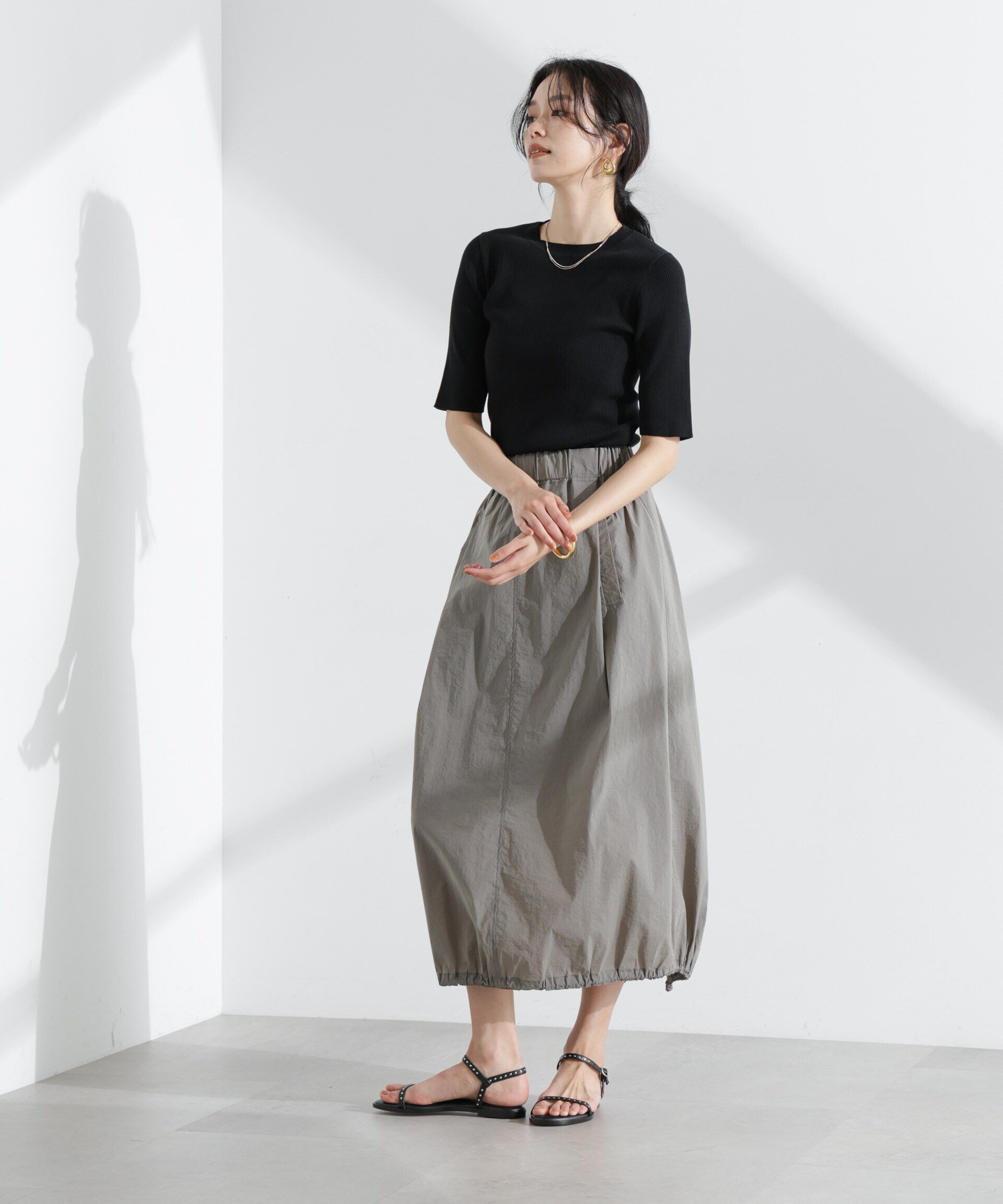 nano･universe「ウォッシャブルハイツイスト五分袖リブニット」|ニット・セーター|