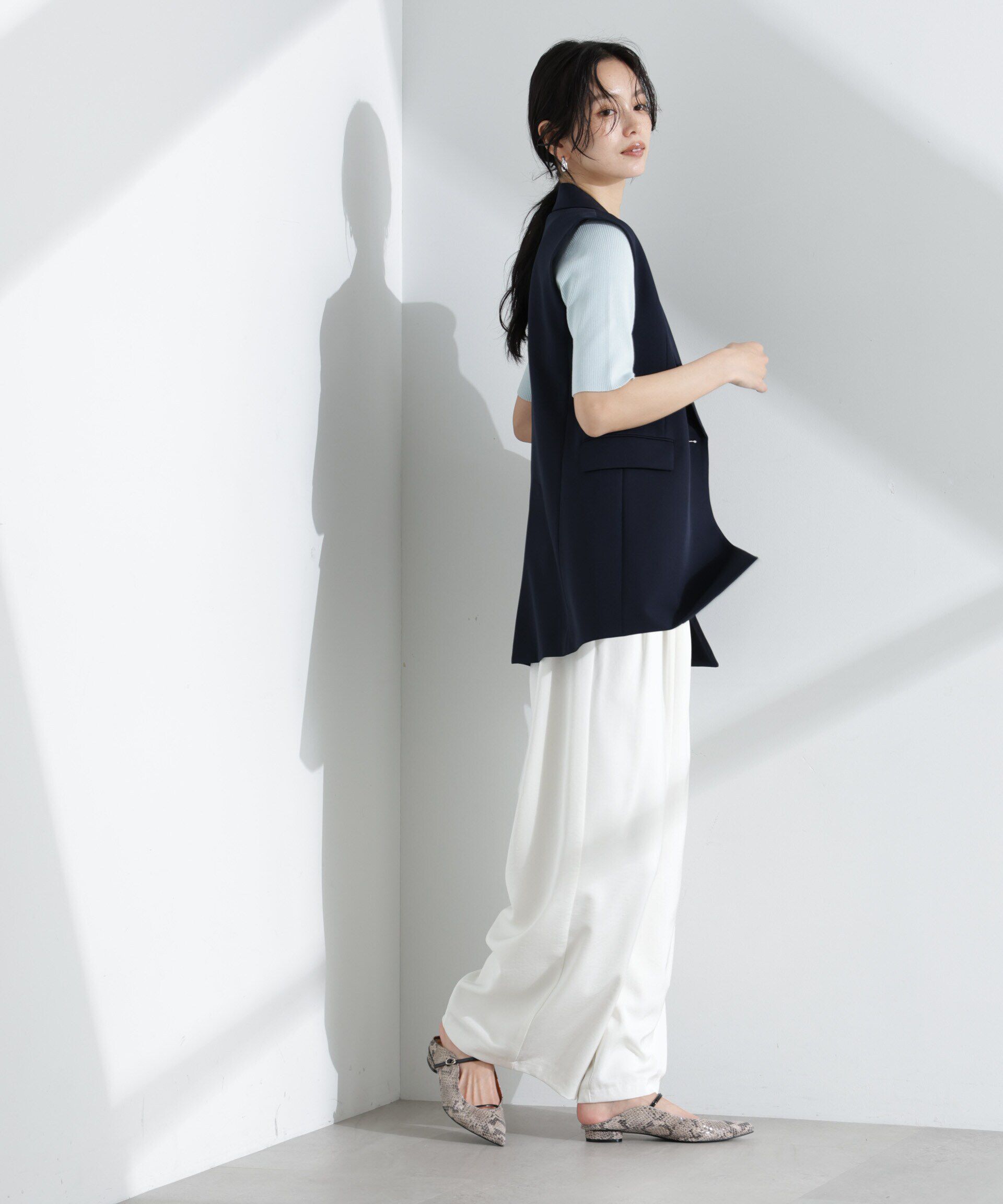 nano･universe「ウォッシャブルハイツイスト五分袖リブニット」|ニット・セーター|