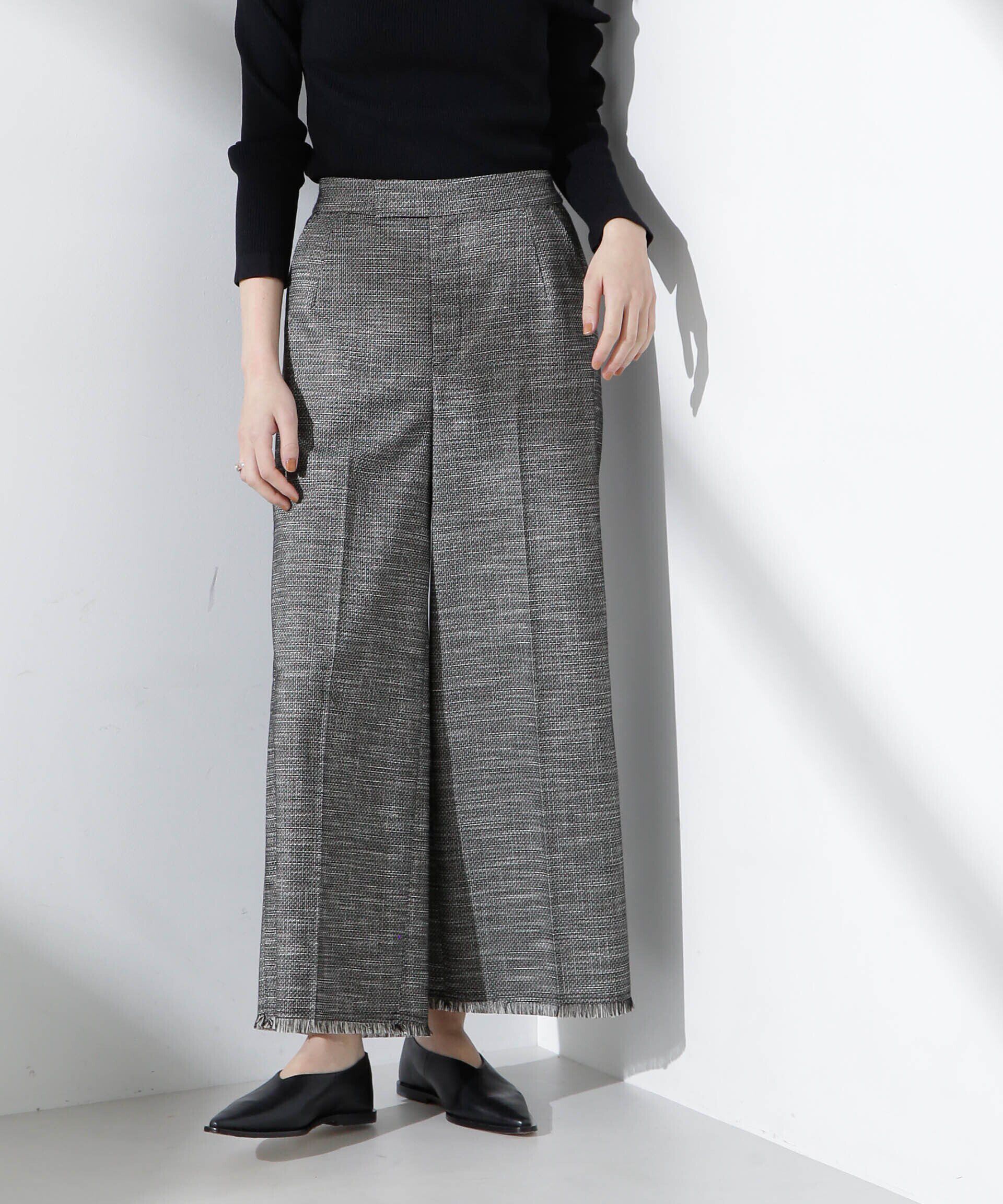 nano･universe「サイドラインフリンジパンツ」|チノ|ブラック