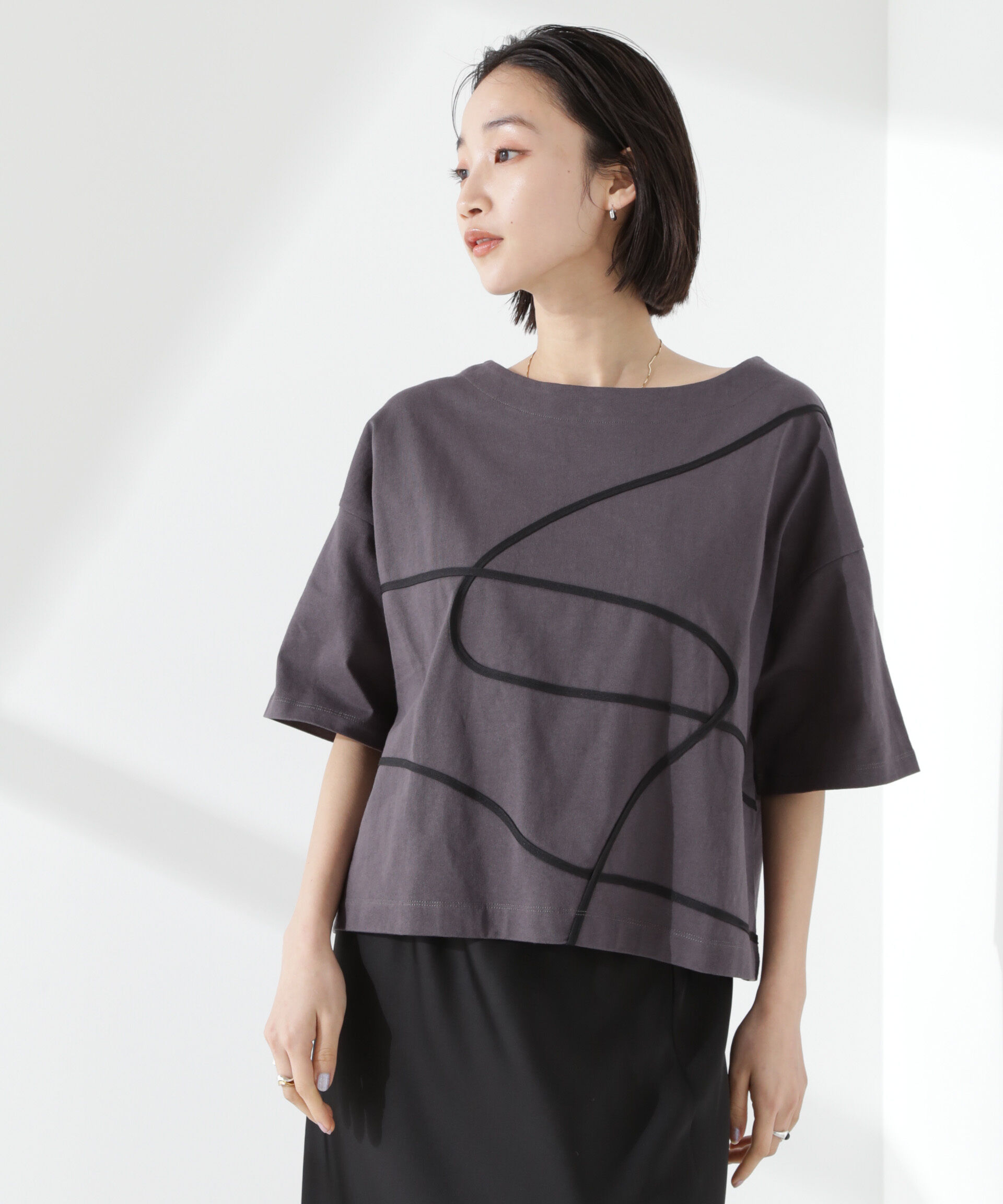 nano･universe「コード刺繍クルーネックカットトップス」|Tシャツ・カットソー|