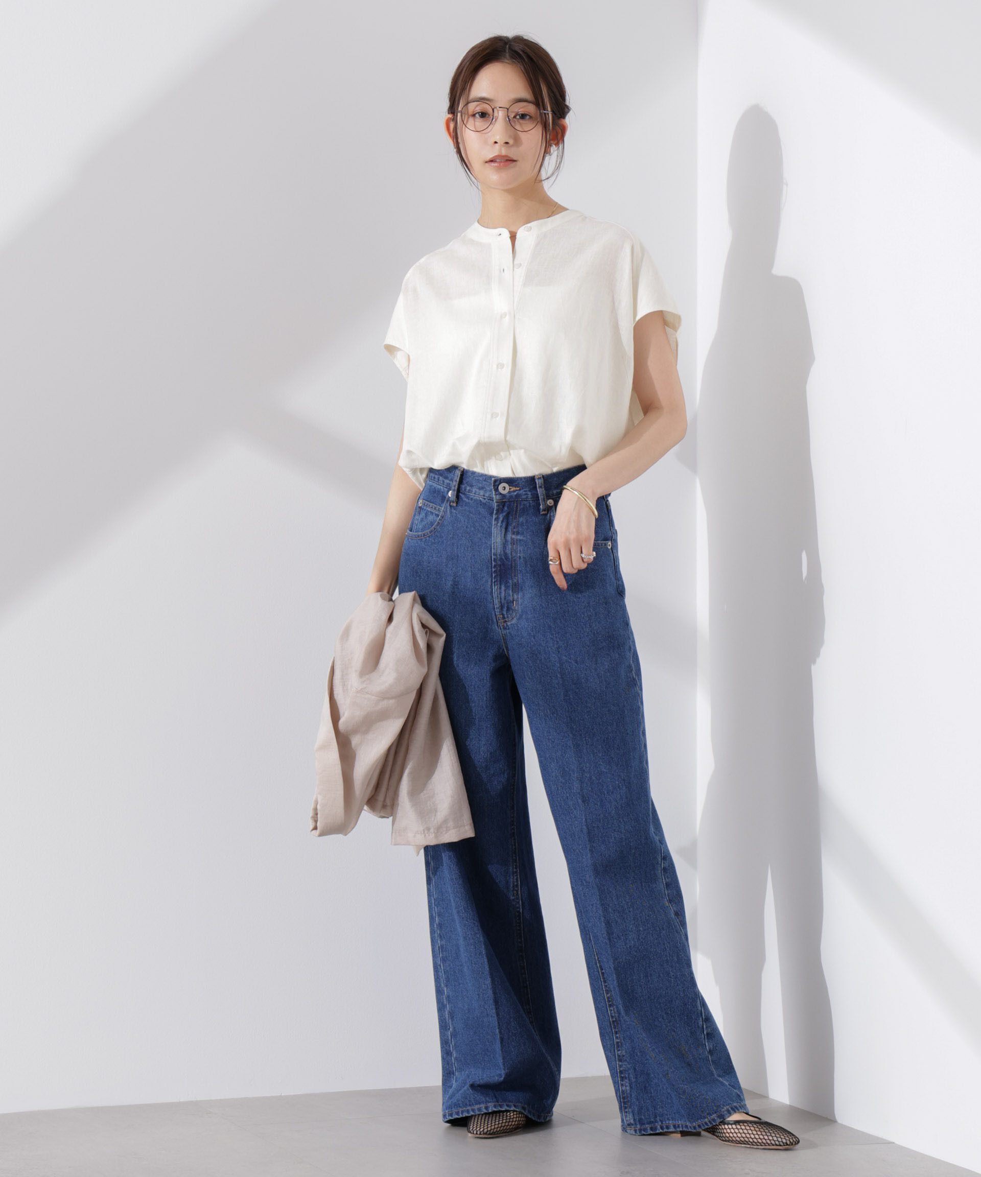 nano･universe「Anti Smell Linen フレンチスリーブシャツ」|シャツ・ブラウス|