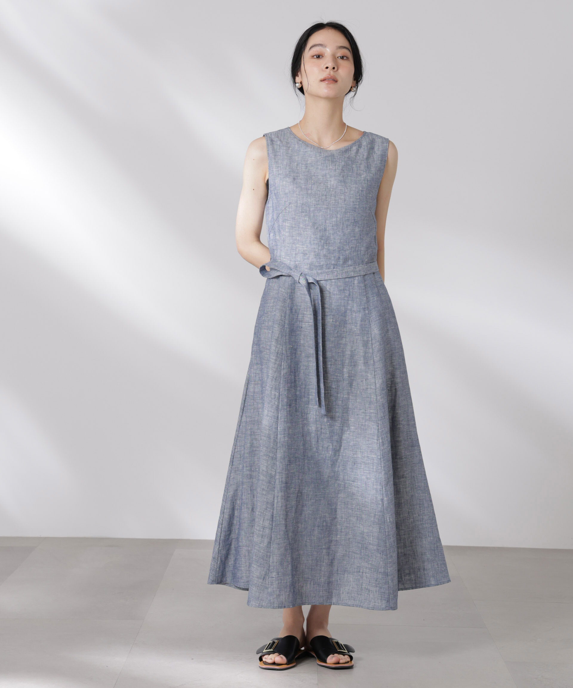 nano･universe「ヨーロピアンフラックス Aラインノースリーブワンピース」|ワンピース|