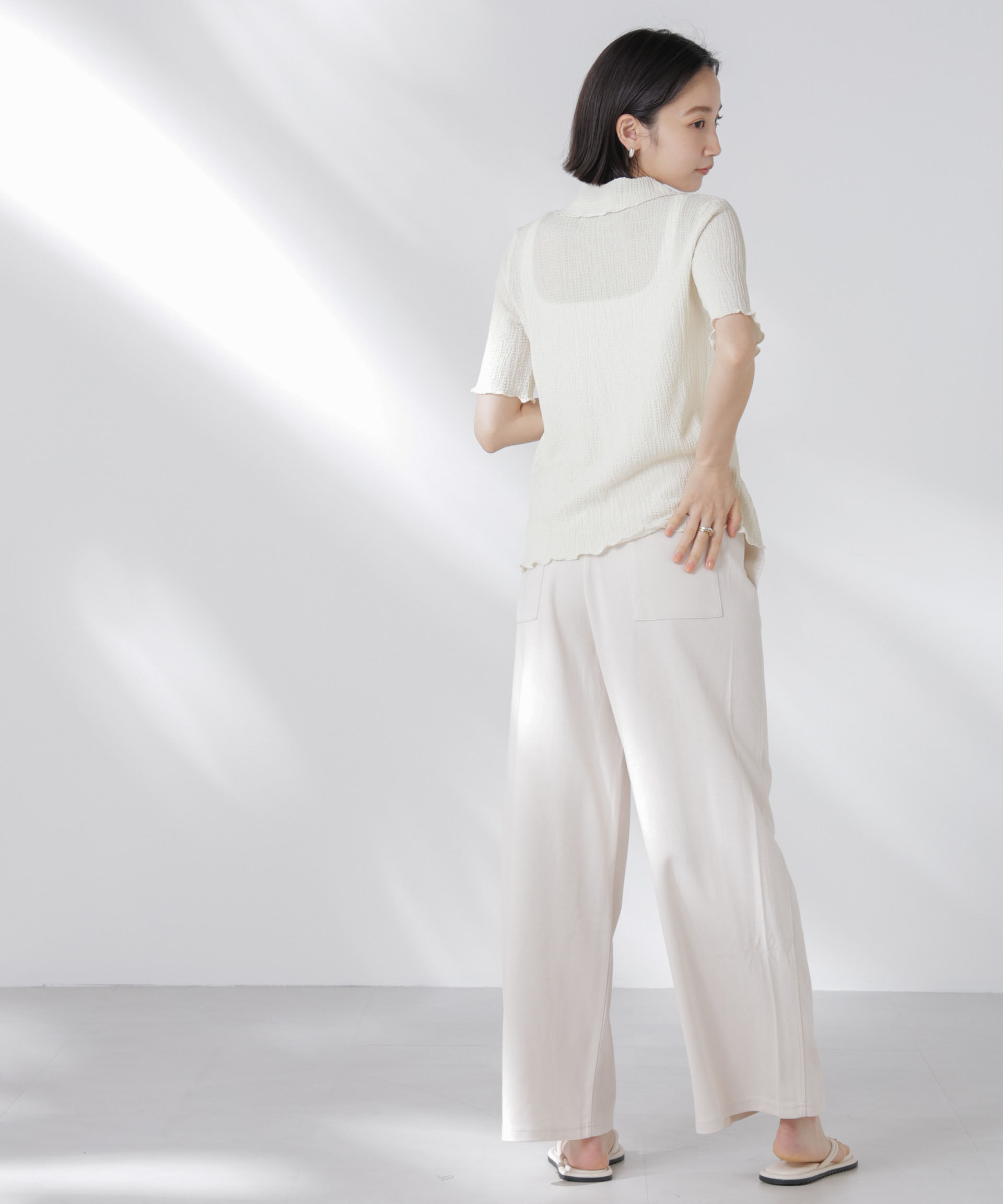 nano･universe「衿付カットジャガードメロートップス」|Tシャツ・カットソー|