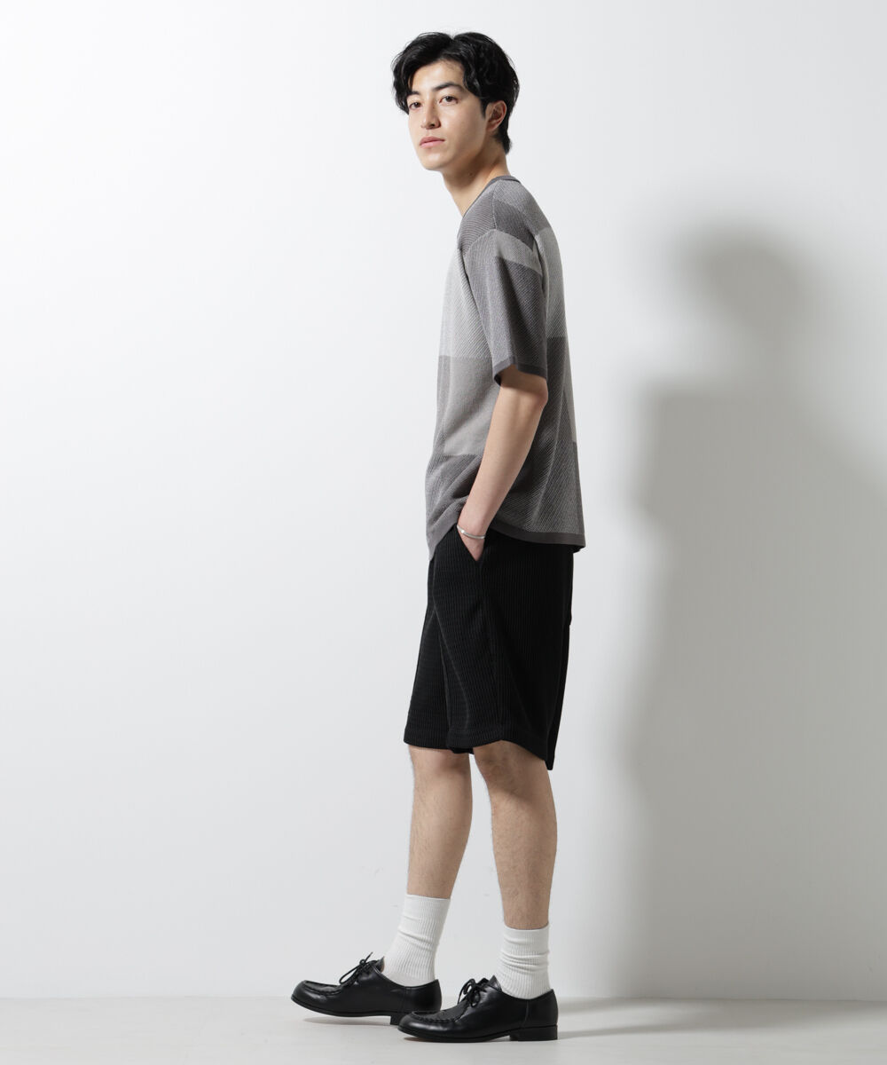 nano･universe「ブロックチェックニットTシャツ 半袖」|ニット・セーター|