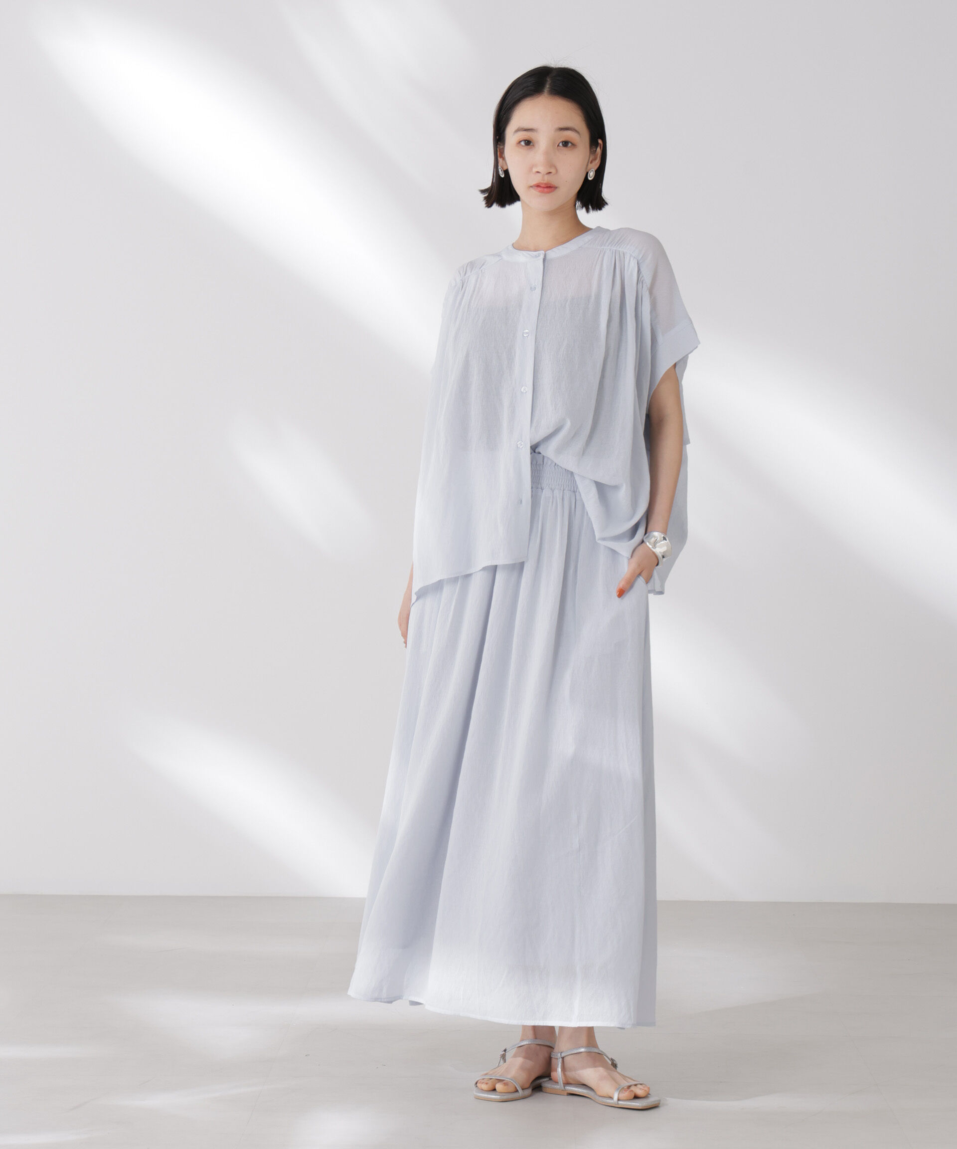 nano･universe「バックフリルギャザーシアーブラウス(セットアップ可)」|シャツ・ブラウス|