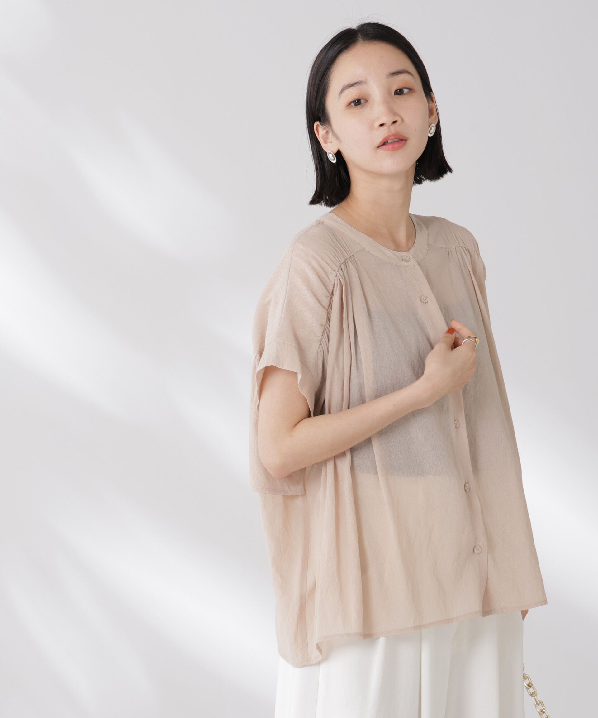 nano･universe「バックフリルギャザーシアーブラウス(セットアップ可)」|シャツ・ブラウス|