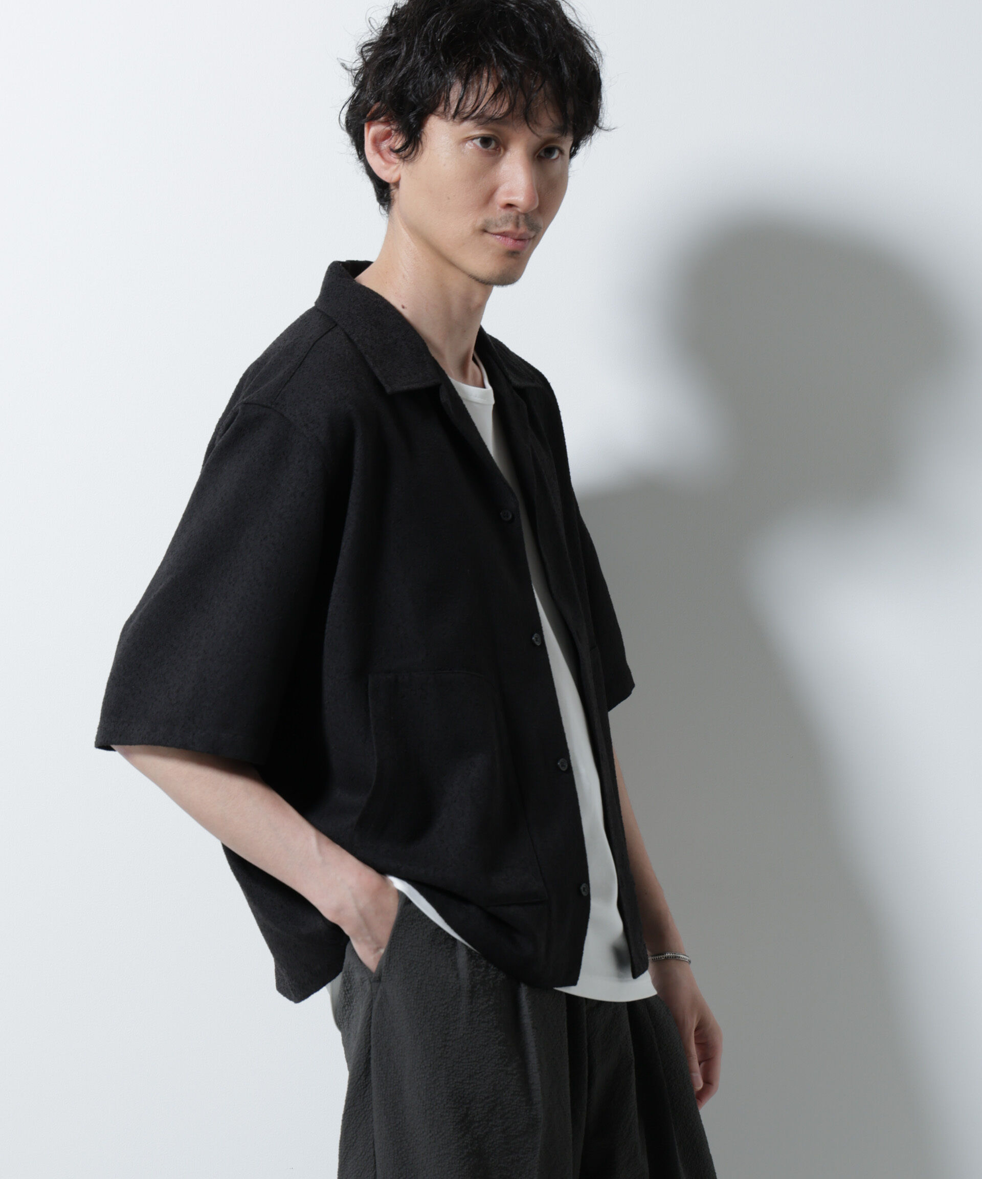 nano･universe「ネップツイルポケットシャツ 半袖」|シャツ・ブラウス|