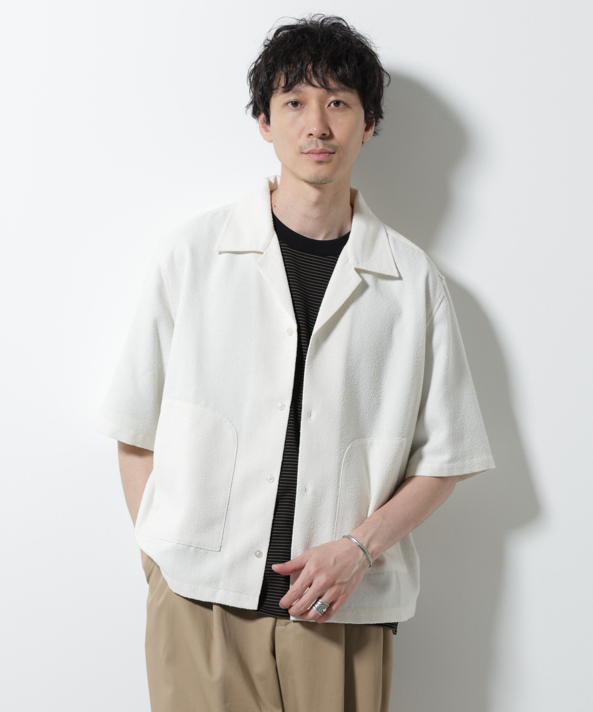 nano･universe「ネップツイルポケットシャツ 半袖」|シャツ・ブラウス|ホワイト