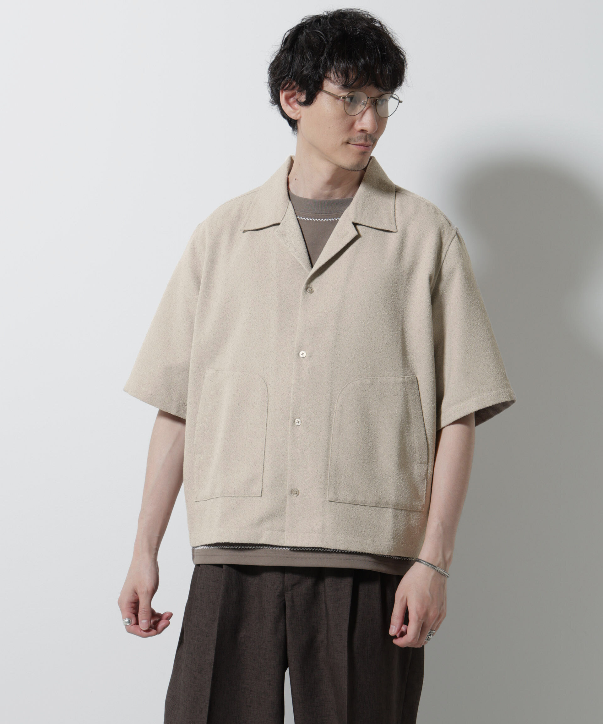 nano･universe「ネップツイルポケットシャツ 半袖」|シャツ・ブラウス|