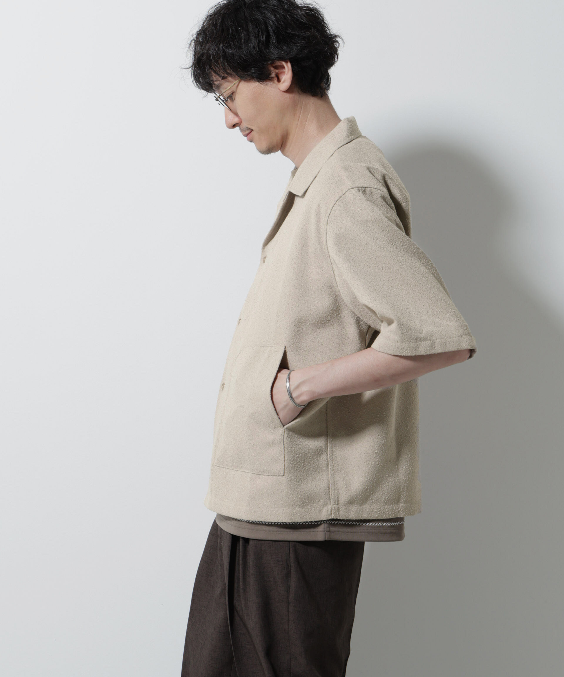 nano･universe「ネップツイルポケットシャツ 半袖」|シャツ・ブラウス|