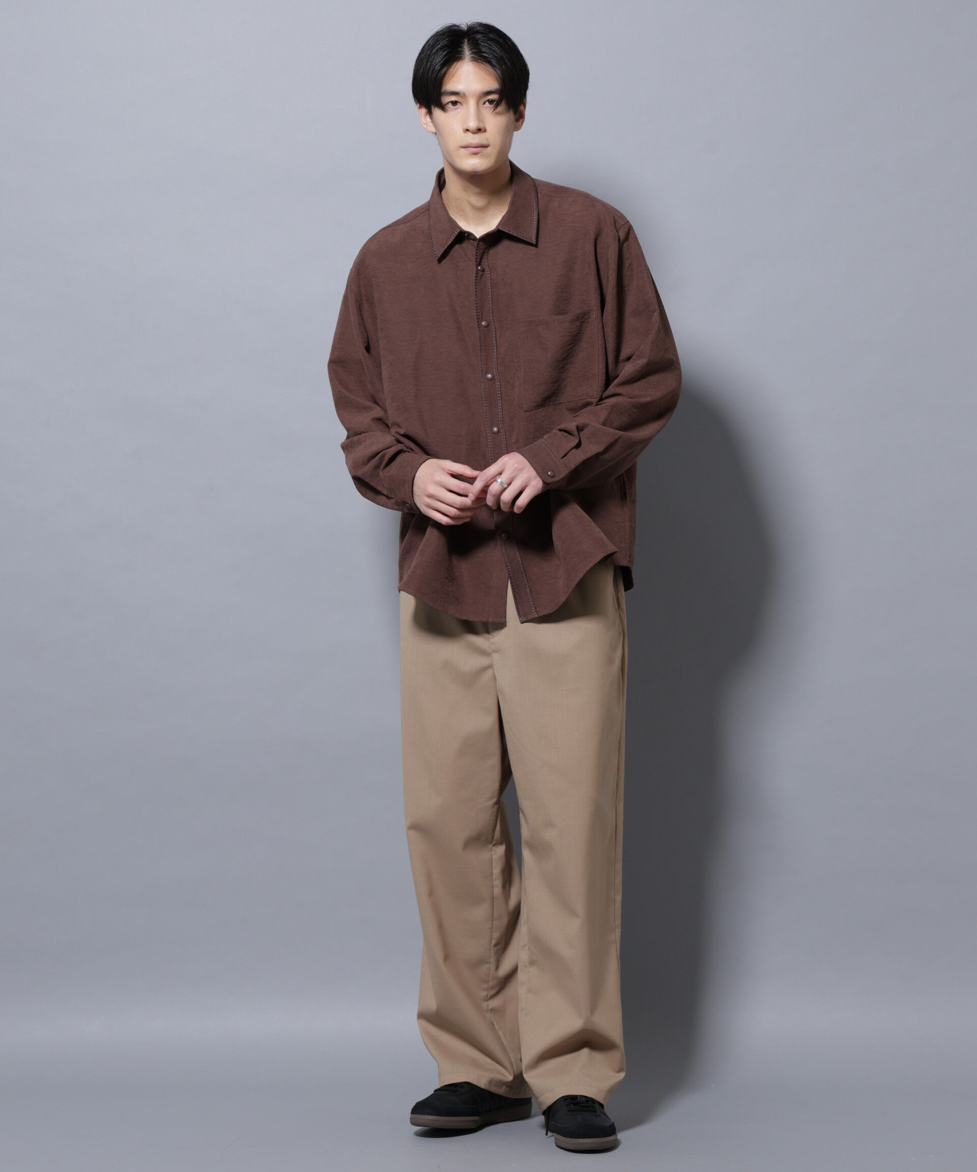 nano･universe「エンブロイダリーフェイクスウェードシャツ」|シャツ・ブラウス|