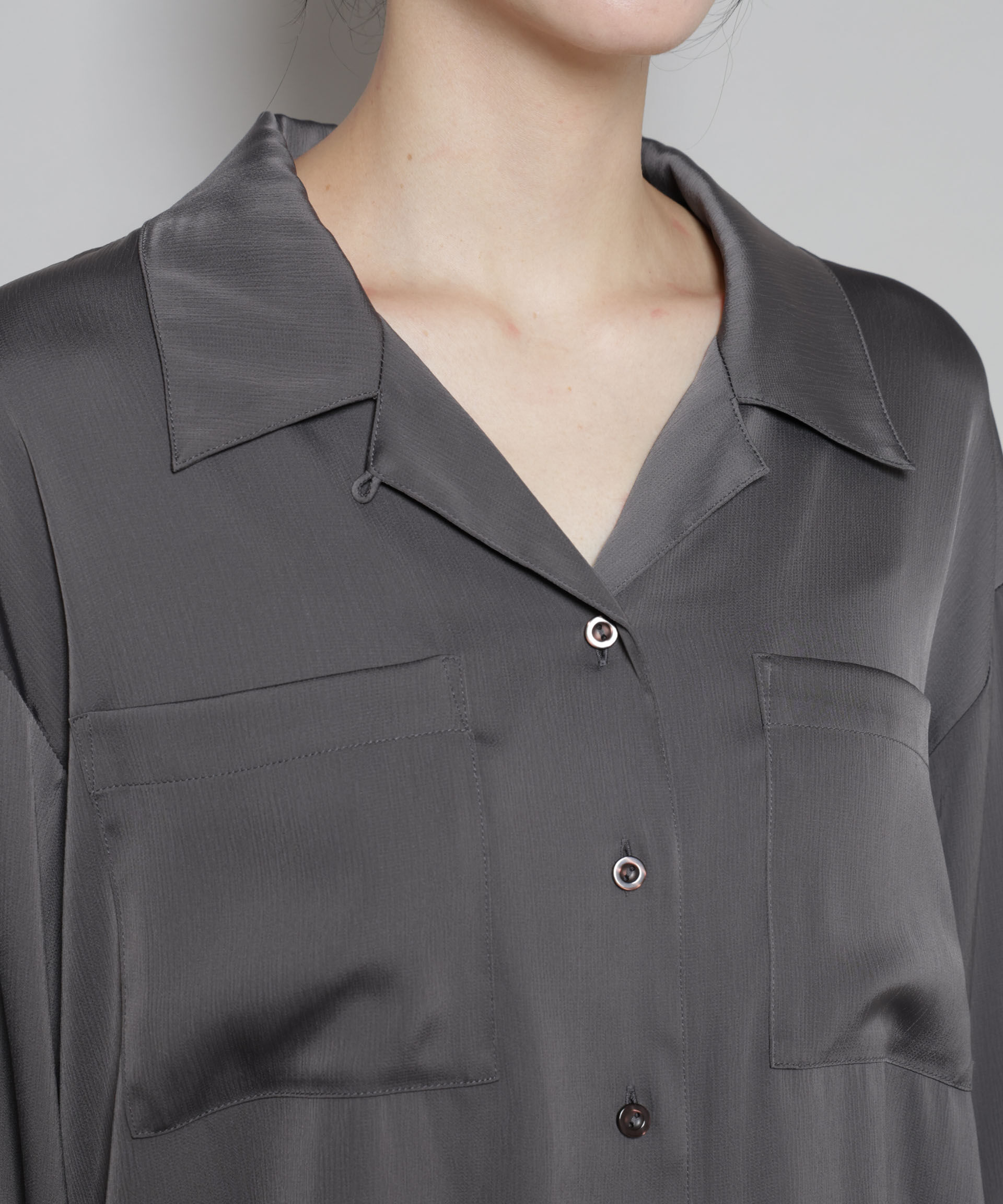 nano･universe「サテンオープンカラーシャツ(セットアップ可)」|シャツ・ブラウス|