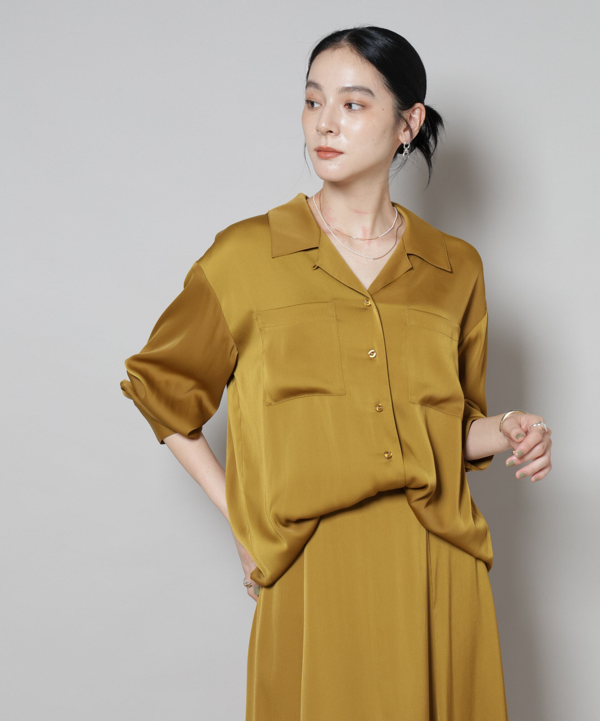 nano･universe「サテンオープンカラーシャツ(セットアップ可)」|シャツ・ブラウス|