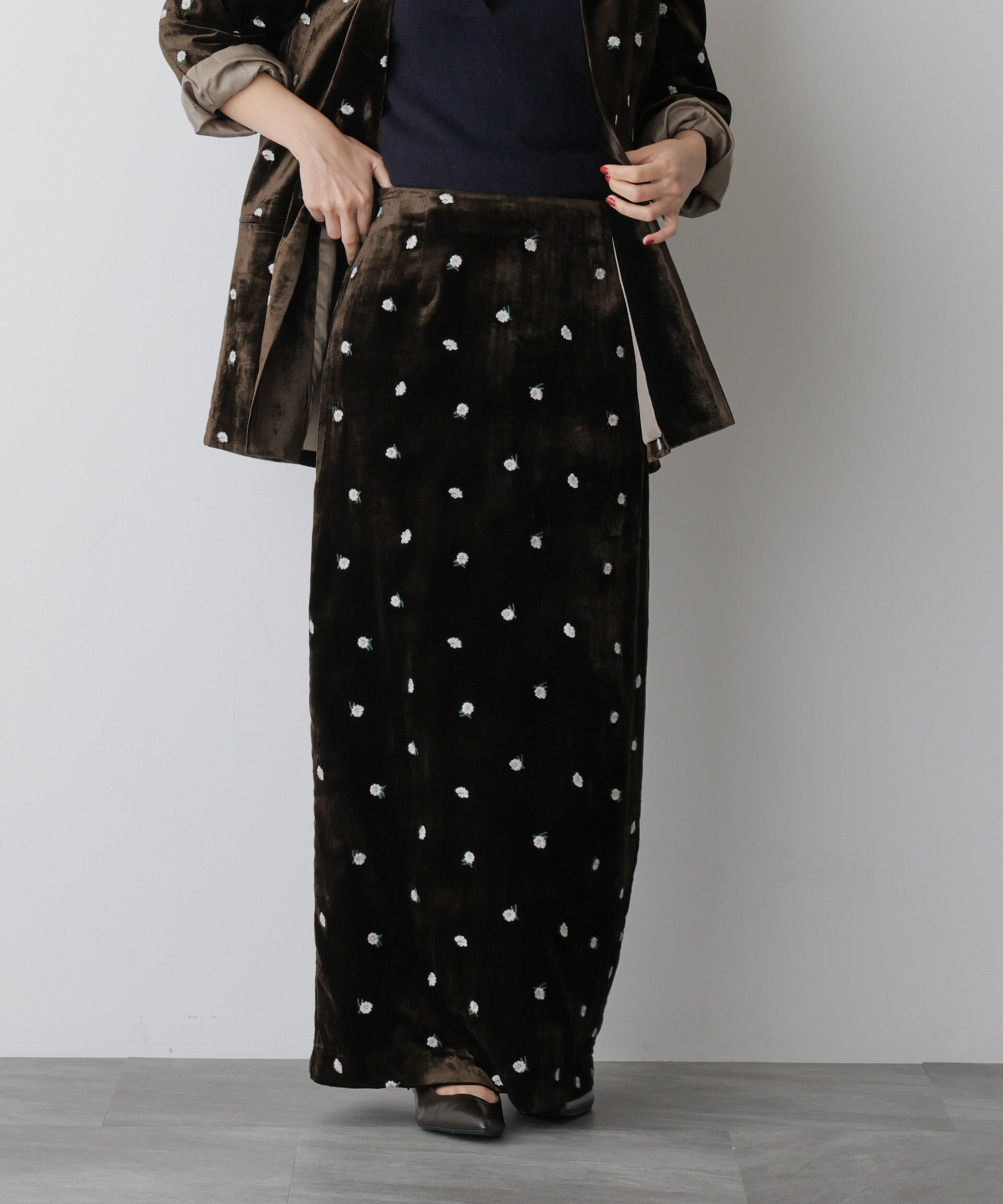  「「STEVELOUR」ベロアブルームロングスカート(セットアップ可)」|スカート|