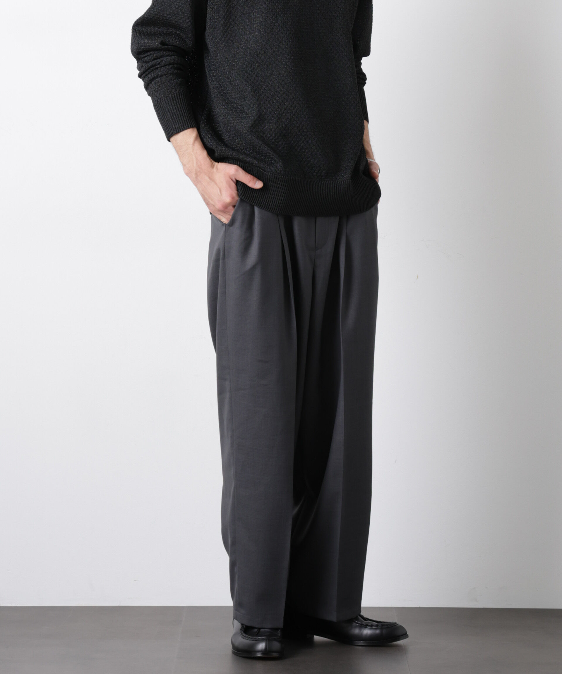 nano･universe「「大人のワイドパンツ」ドライギャバワイドイージースラックス」|チノ|チャコール3