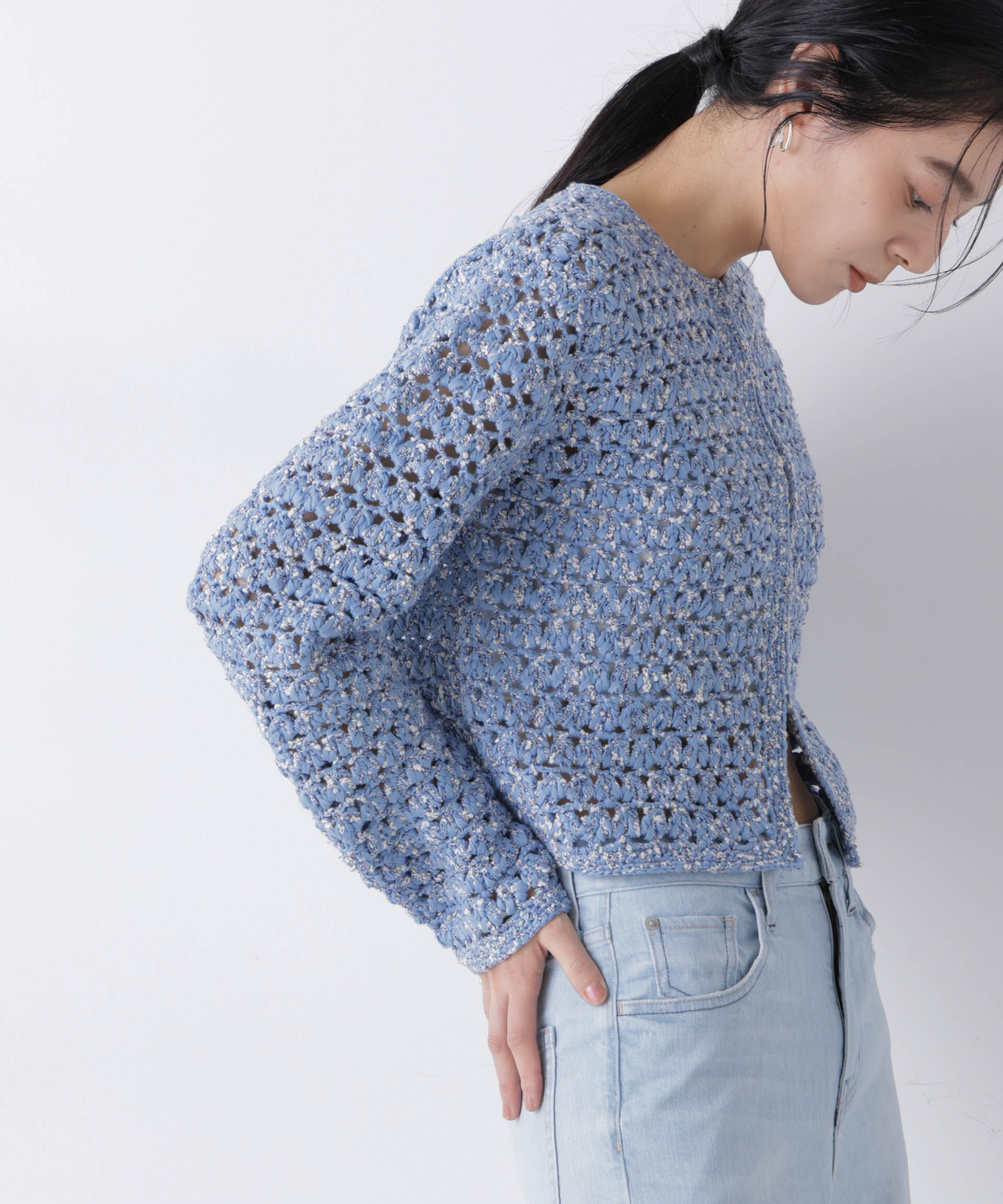 nano･universe「ミックスヤーンクロシェカーディガン」|ニット・セーター|