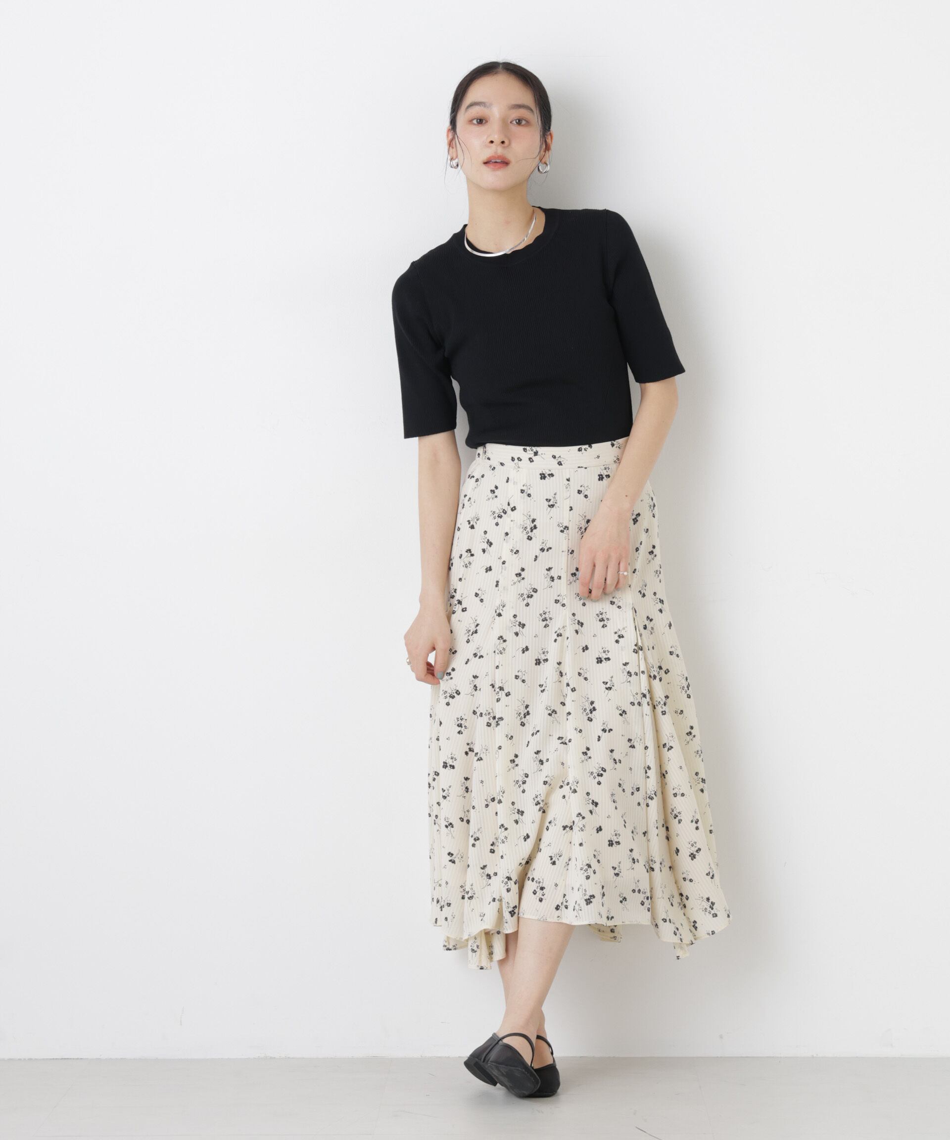 nano･universe「フラワープリントイレヘムタックフレアスカート(セットアップ可)」|スカート|