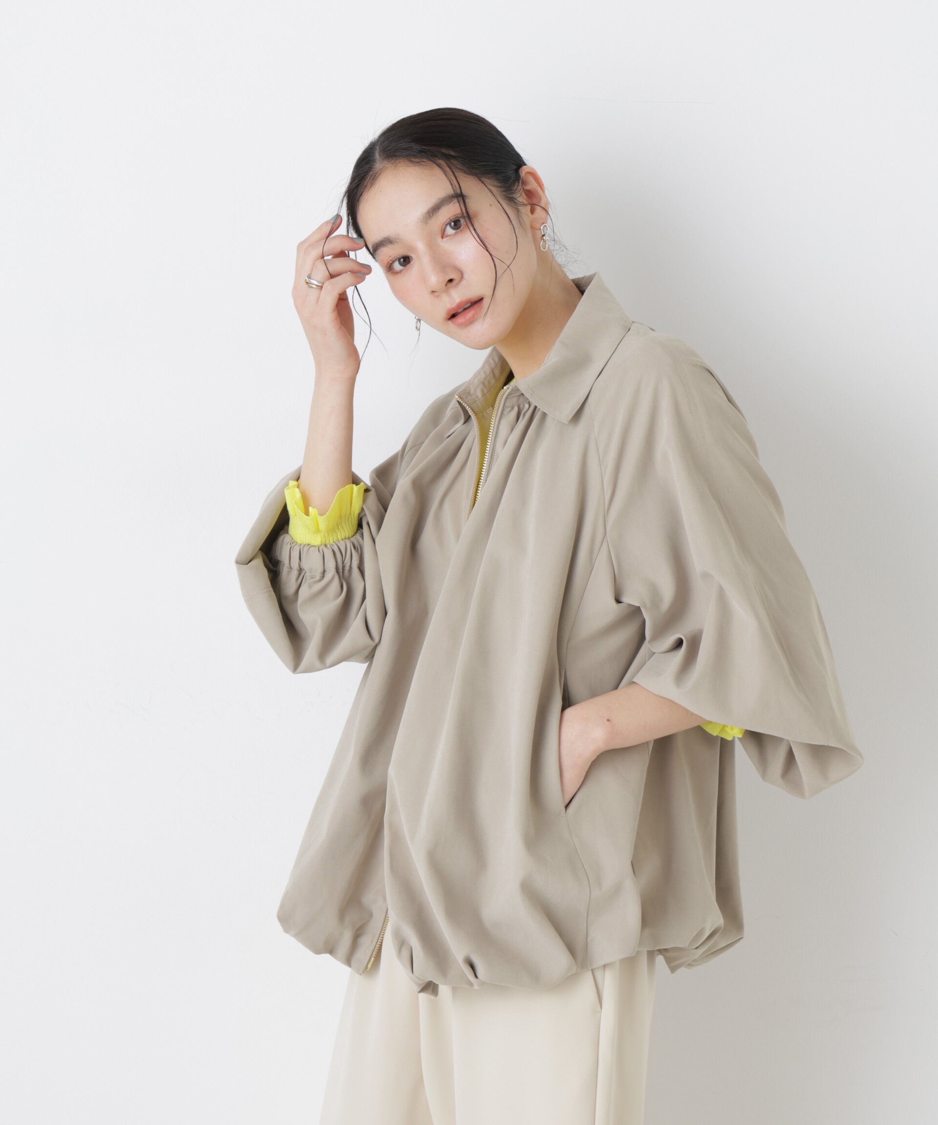 nano･universe「ライトスエードギャザーバルーンブルゾン」|ブルゾン・スタジャン|