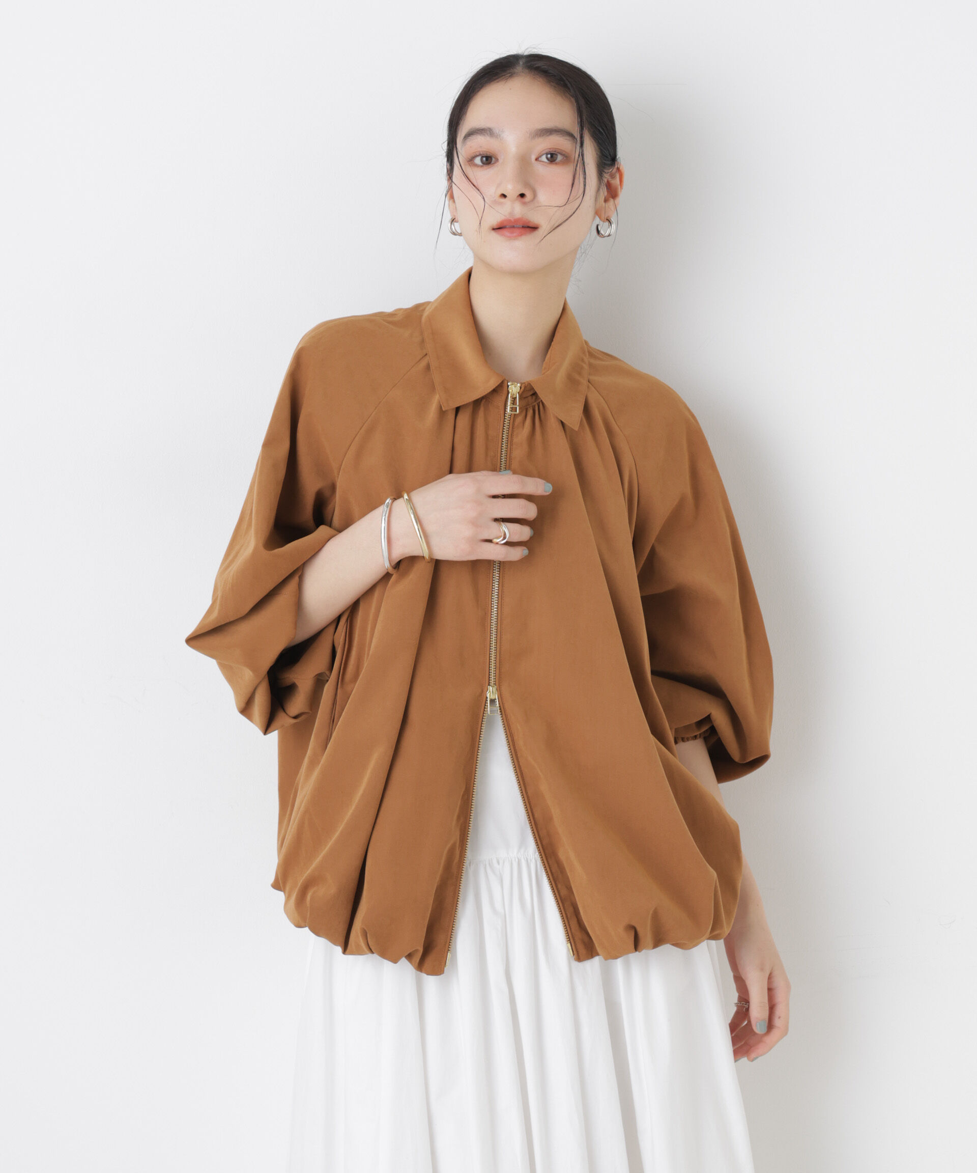 nano･universe「ライトスエードギャザーバルーンブルゾン」|ブルゾン・スタジャン|