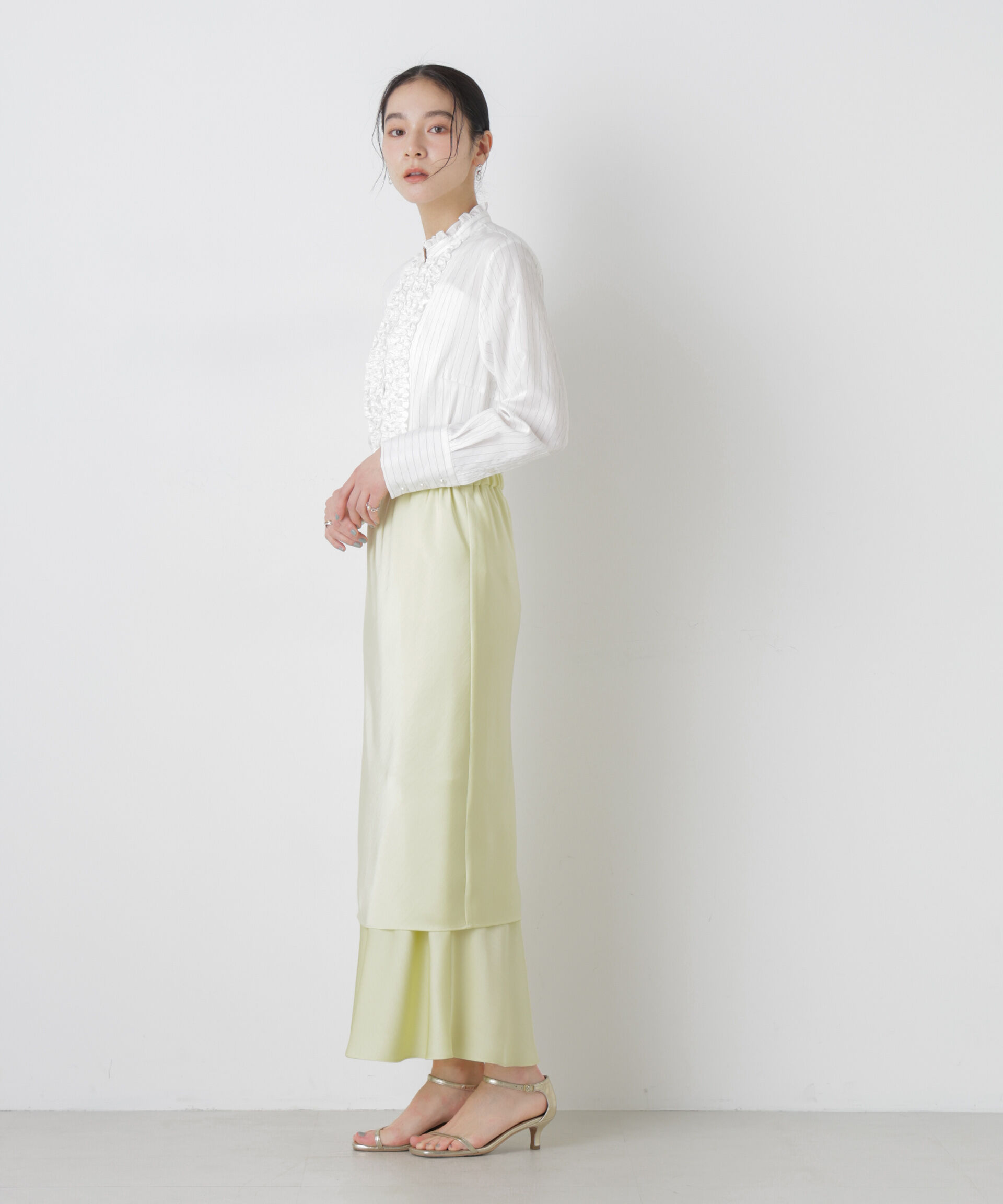 nano･universe「ストライプフリルブラウス」|シャツ・ブラウス|