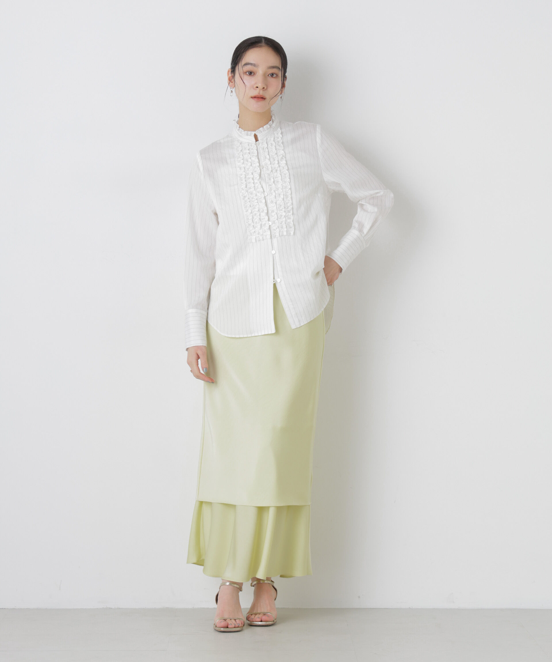 nano･universe「ストライプフリルブラウス」|シャツ・ブラウス|