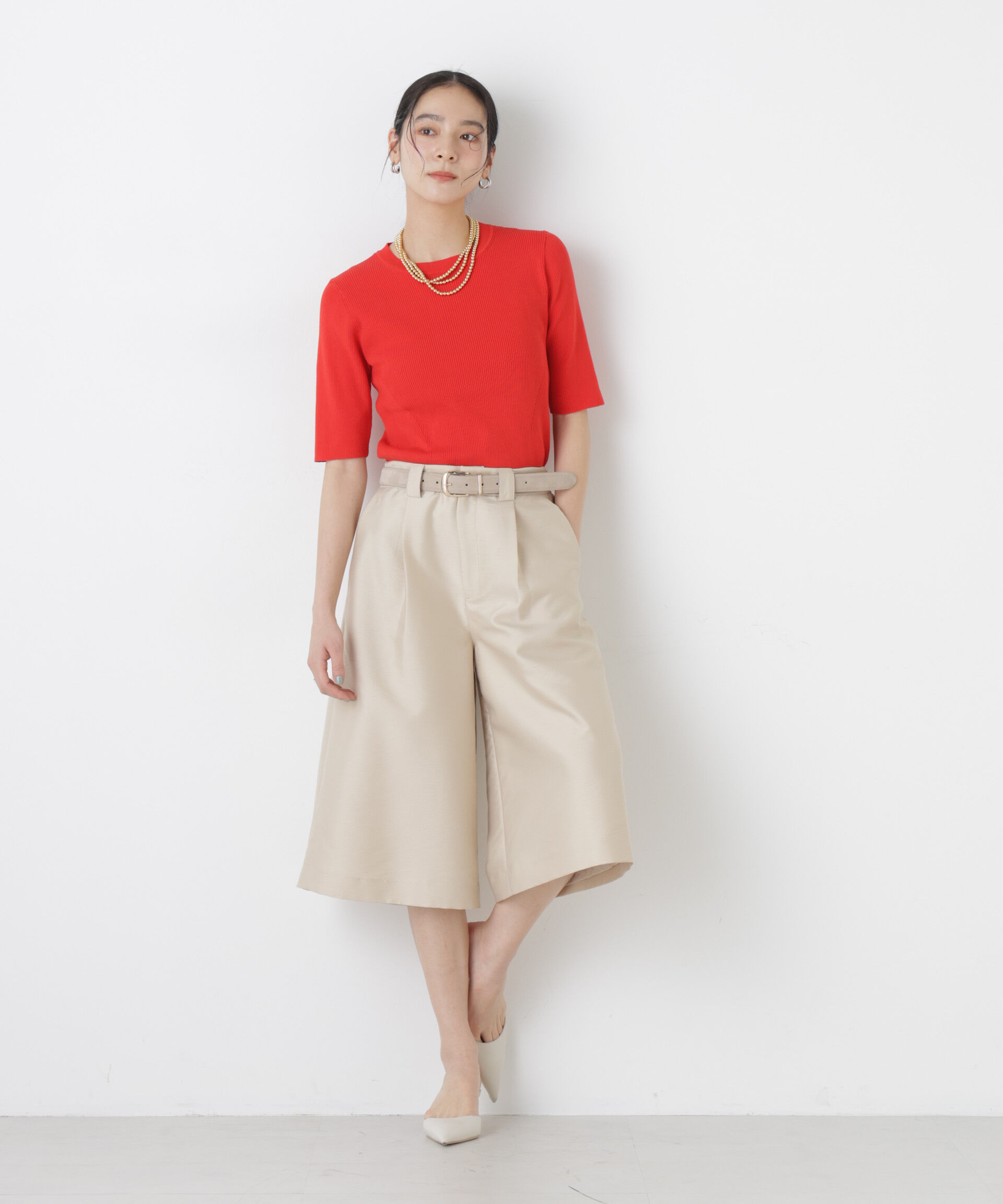 nano･universe「ウォッシャブルハイツイスト五分袖リブニット」|ニット・セーター|