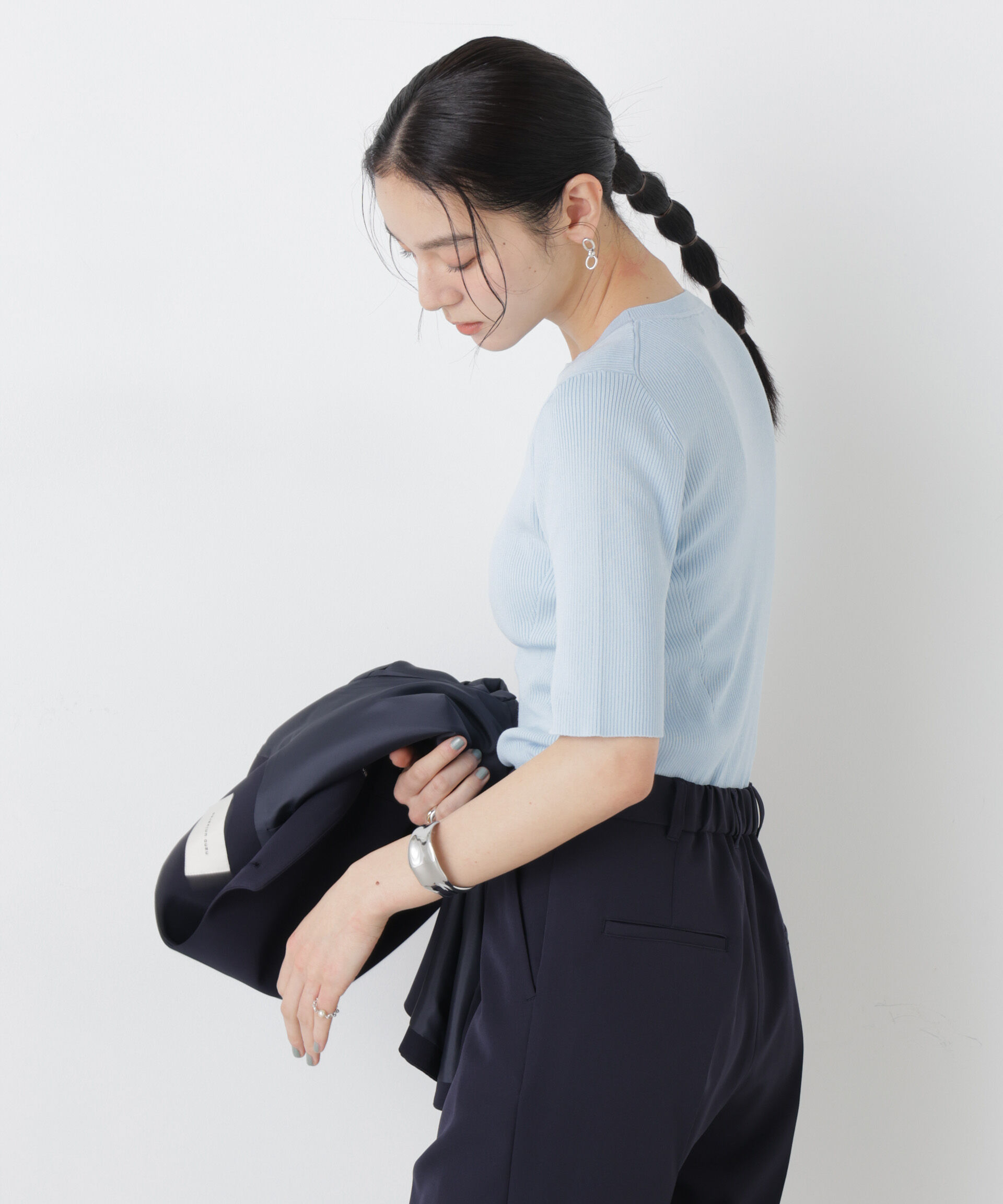 nano･universe「ウォッシャブルハイツイスト五分袖リブニット」|ニット・セーター|