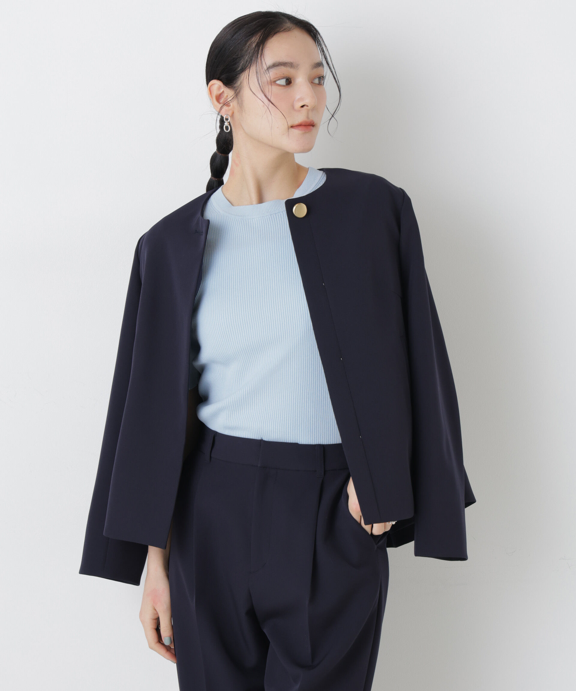 nano･universe「ウォッシャブルハイツイスト五分袖リブニット」|ニット・セーター|