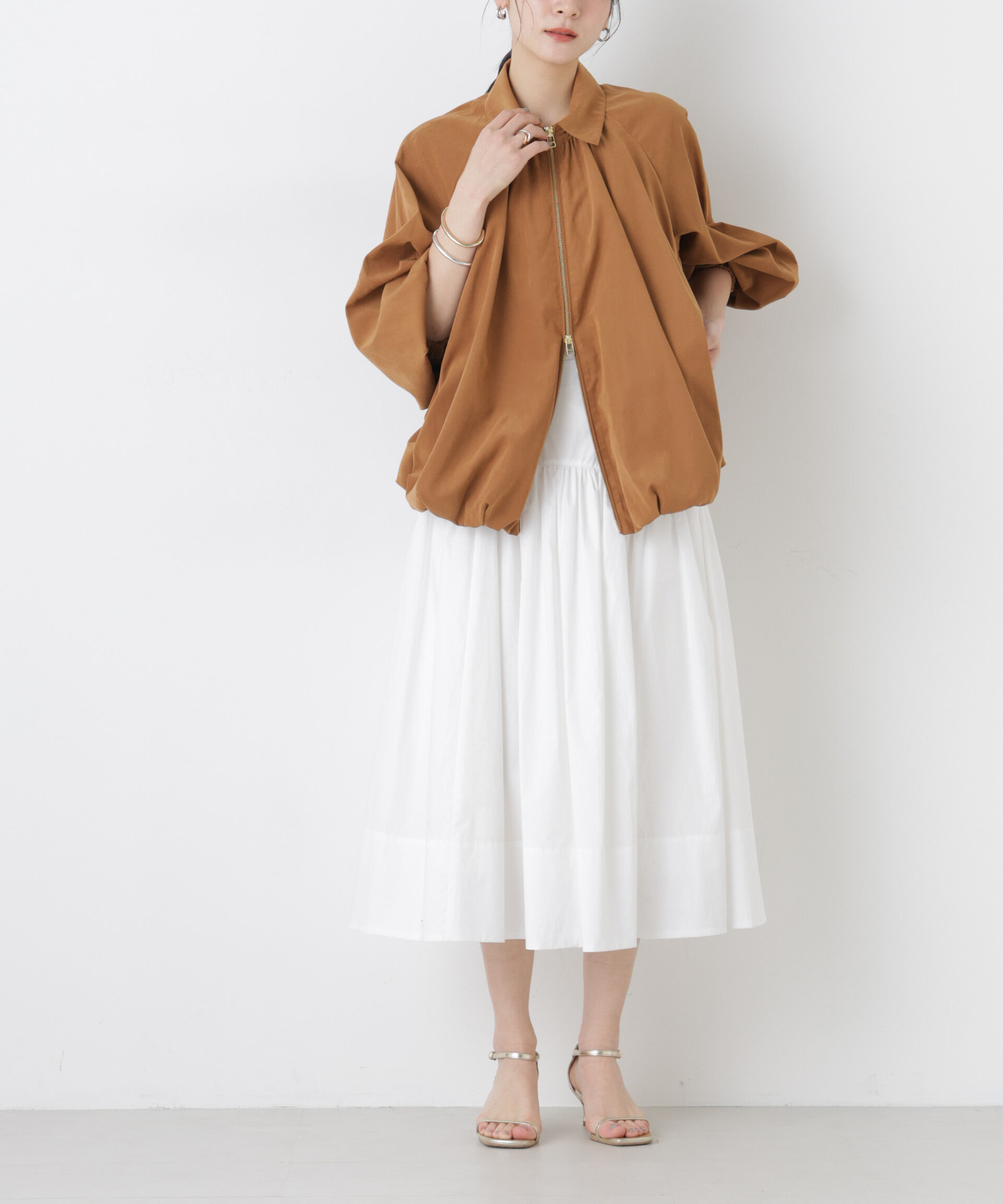 nano･universe「ローギャザーミディスカート」|スカート|ホワイト