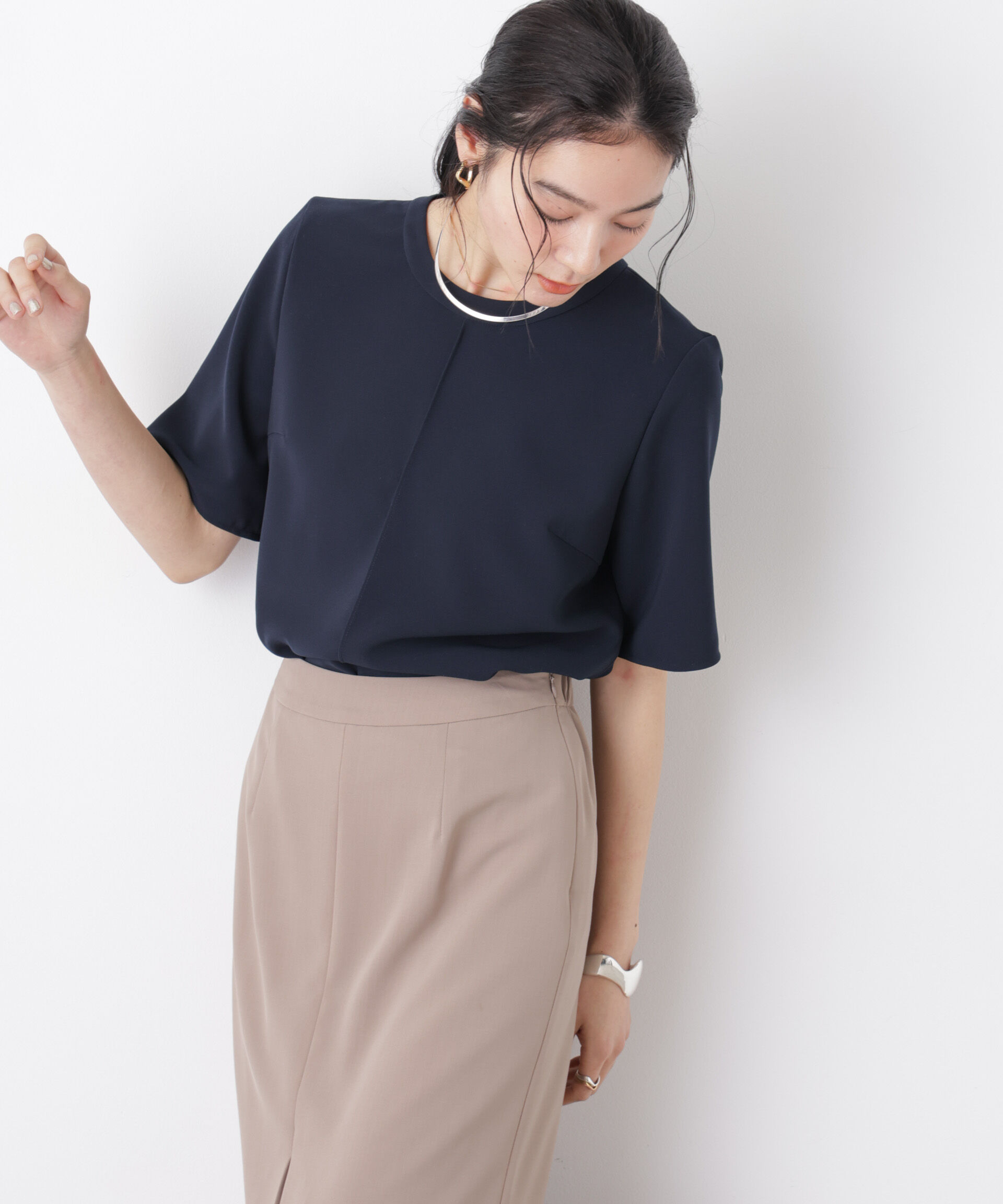 nano･universe「DressT/クルーネックハーフスリーブブラウス」|シャツ・ブラウス|