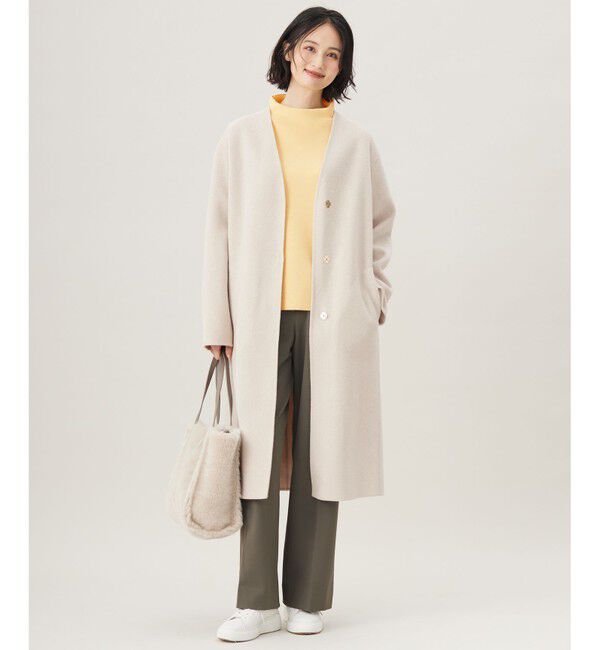 自由区「ウールリバーロング コート」|ノーカラーコート|ﾍﾞｰｼﾞｭ