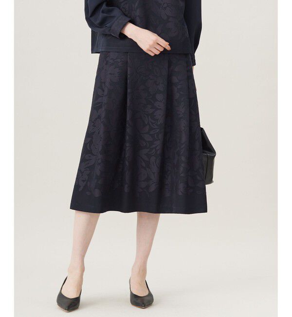 自由区「【セットアップ対応・洗える】フラワーオパールタックフレア スカート」|スカート|ネイビー