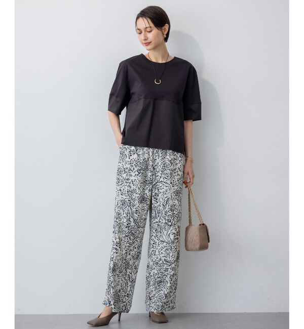 23区「【洗える】シルエットスムースコンビ バックフレア カットソー」|Tシャツ・カットソー|