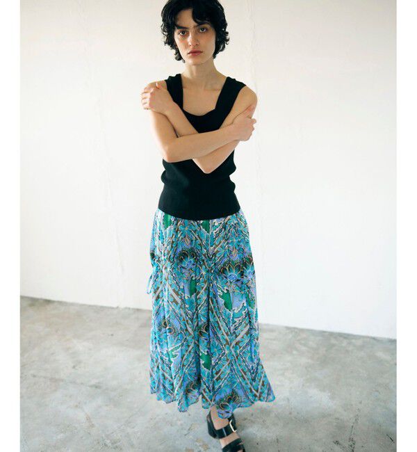 GRACE CONTINENTAL「シフォンプリントギャザースカート」|スカート|ブルー