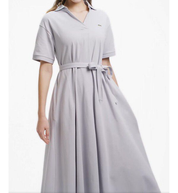 LACOSTE「スキッパーネックポロドレス / マキシ丈フレアワンピース」|ワンピース|ライトグレー