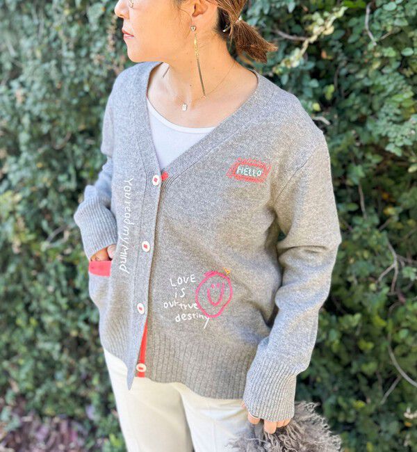 Rie Miller「《手洗い可能》ハンド刺繍Vネックカーディガン」|カーディガン|