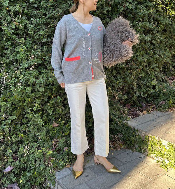 Rie Miller「《手洗い可能》ハンド刺繍Vネックカーディガン」|カーディガン|