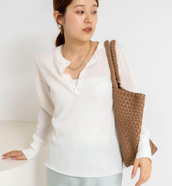 NOLLEY'S「《手洗い可能》ギマポリコットンワッフルヘンリーネックプルオーバー」|ニット・セーター|
