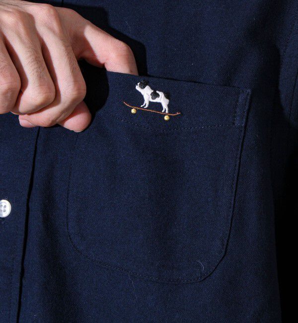GLOSTER「【定番フレブルシリーズ】フレンチブルドッグ刺繍 ボタンダウンネルシャツ」|シャツ・ブラウス|