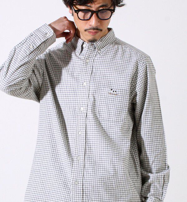 GLOSTER「【定番フレブルシリーズ】フレンチブルドッグ刺繍 ボタンダウンネルシャツ」|シャツ・ブラウス|グレー系その他