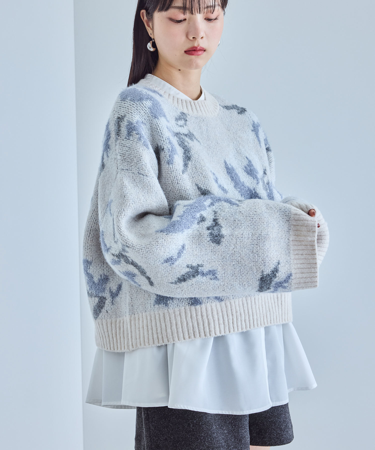 VIS「フラワージャガードニットプルオーバー」|ニット・セーター|