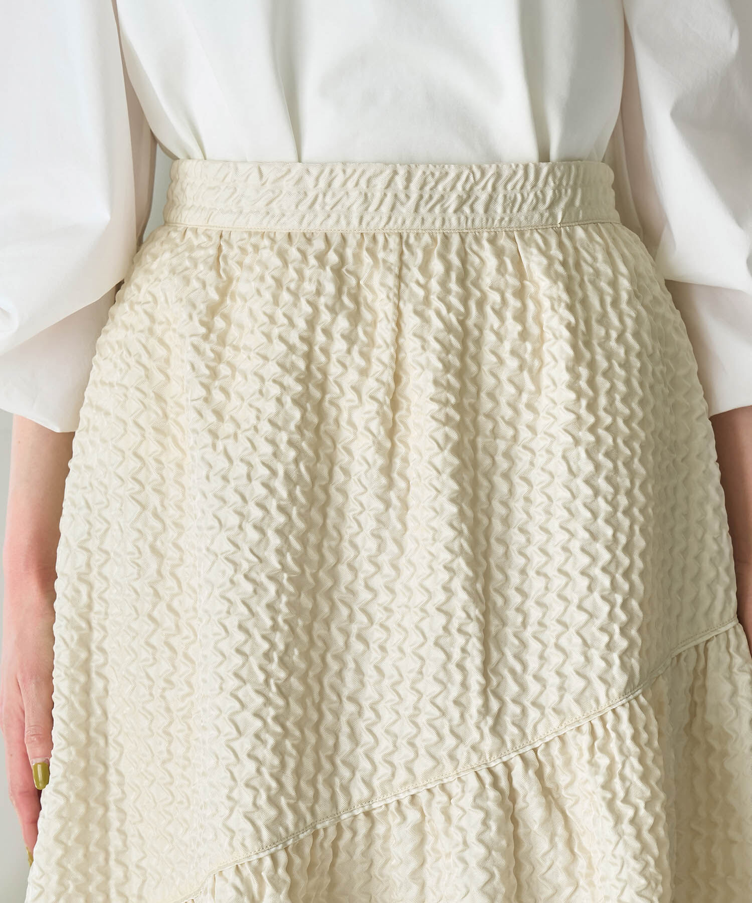 Rope&rsquo;Picnic「【emur】セットアップ対応/ふくれジャガードアシンメトリー切り替えスカート」|スカート|