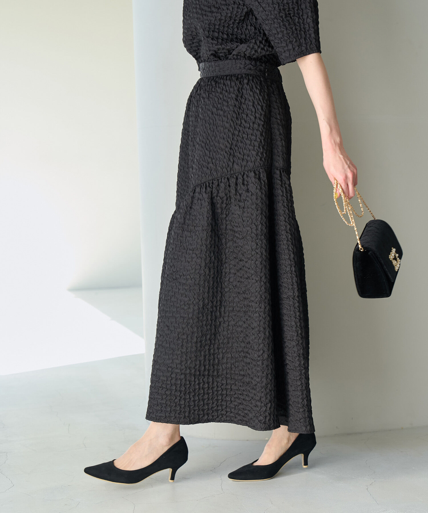 Rope&rsquo;Picnic「【emur】セットアップ対応/ふくれジャガードアシンメトリー切り替えスカート」|スカート|