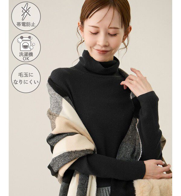 Rope&rsquo;Picnic「アンチピリングリブタートルニットプルオーバー/イージーケア」|ニット・セーター|ブラック(01)