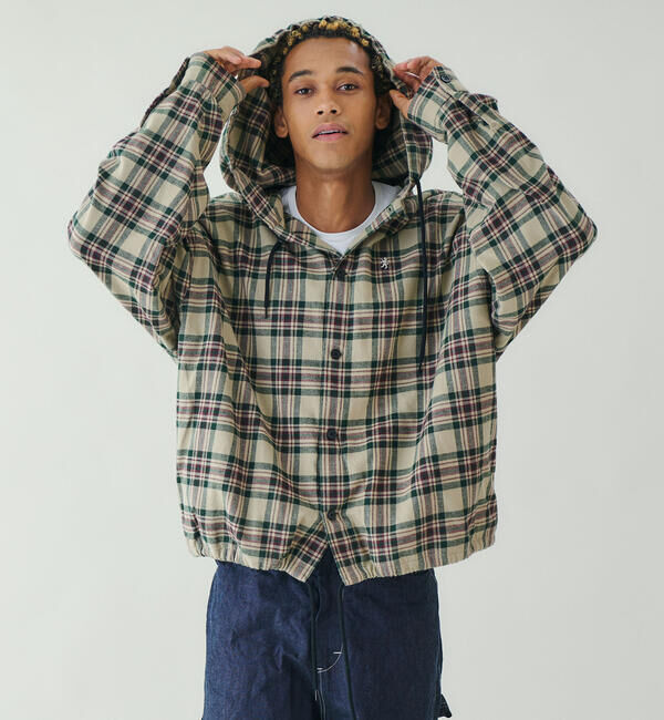 GYMPHLEX「Gymphlex | ネルチェック フードシャツ MEN」|シャツ・ブラウス|BEIGE系1