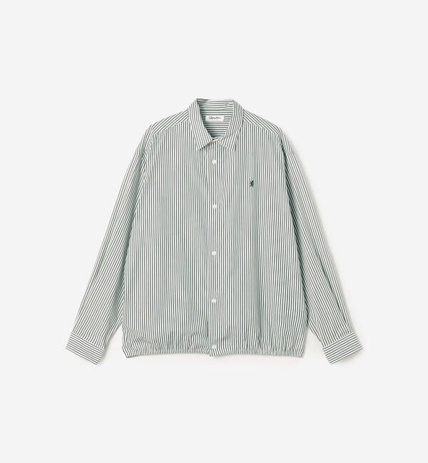 GYMPHLEX「Gymphlex | コットン ストライプ 長袖ギャザーシャツ MEN」|シャツ・ブラウス|GREEN系1