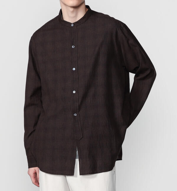  「INDIA INDUSTRY | ファインラインチェック バンドカラーシャツ MEN」|シャツ・ブラウス|